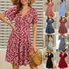 Women's Summer Fashion: Floral Print, Short-Sleeve, Fitted V-Neck A-Line Dress