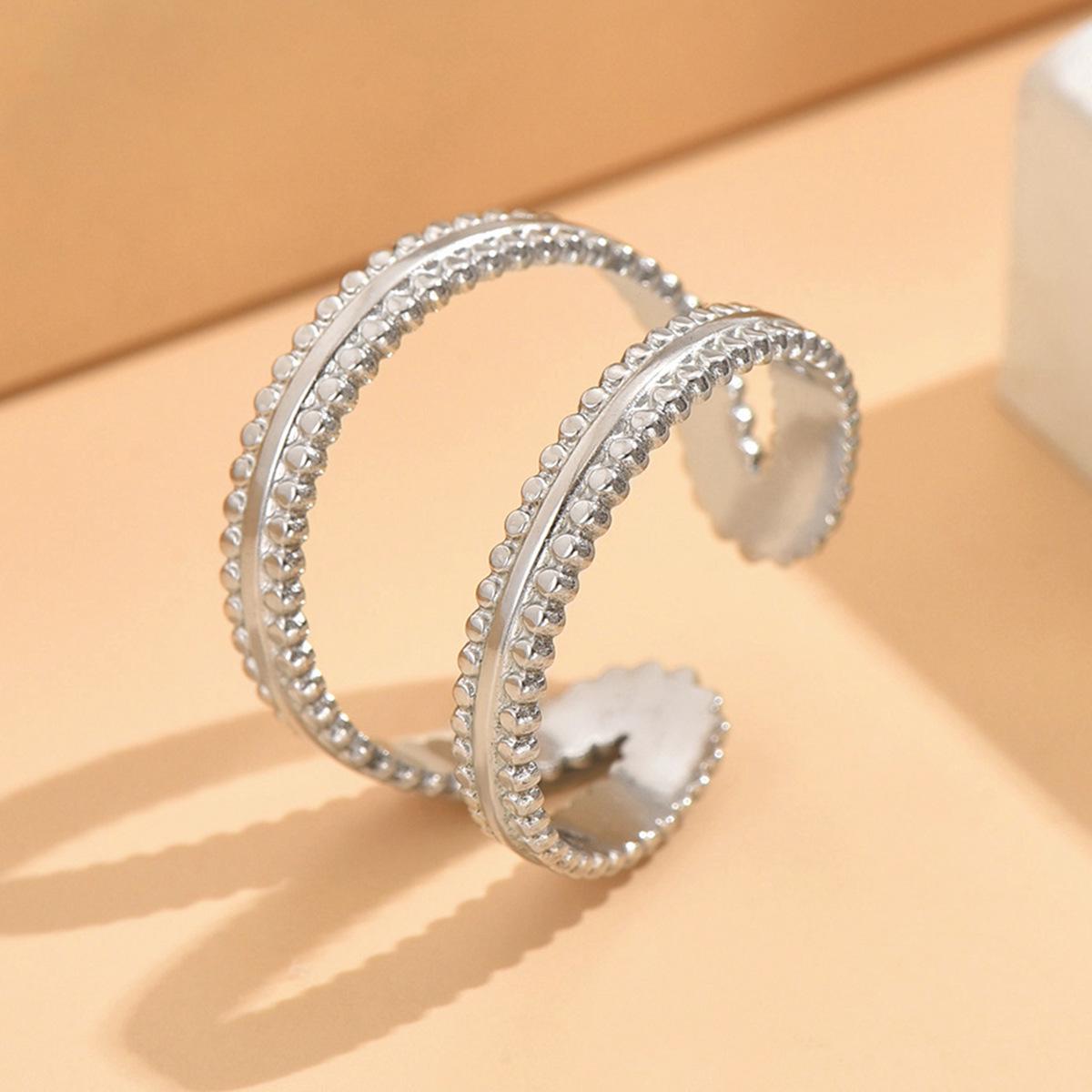 Stylish Women s Gold-Plated Stainless Steel Double Row Beaded Open Ring