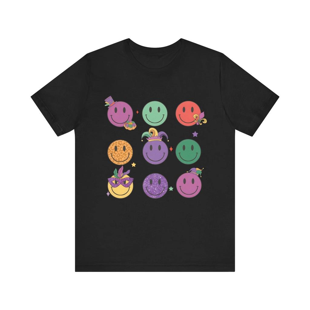 Mardi Gras Glückliches Gesicht Shirt Narrenhut Maskenballmaske Lilienblüte T-Shirt