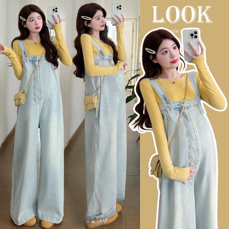 2026 Maternity Denim Overalls Set with Top M