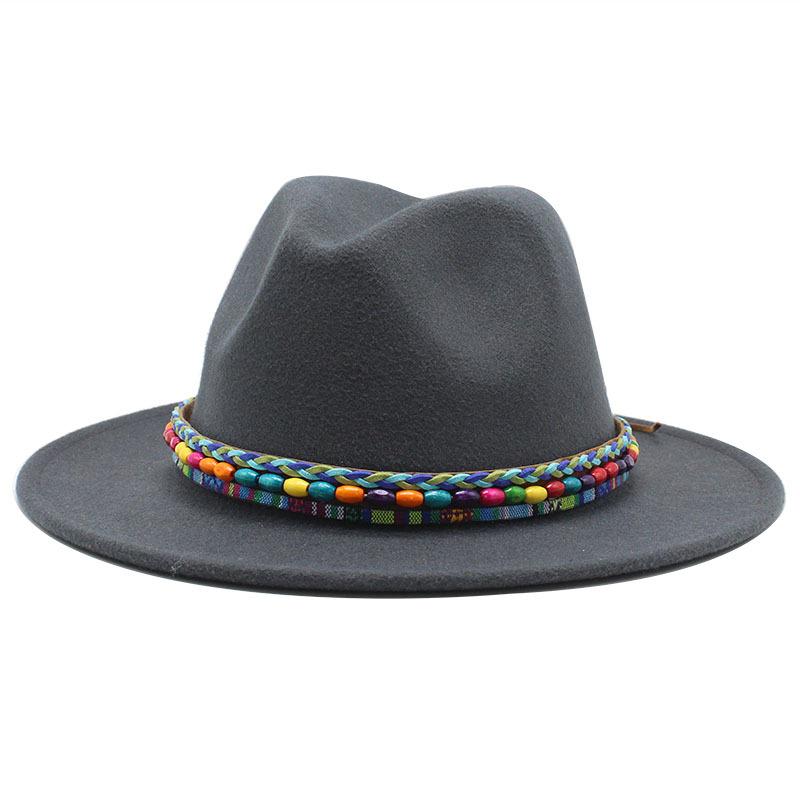 Woolen Jazz Top Hat Women'S Minority Style Retro Flat-Brimmed Big Eaves Hat