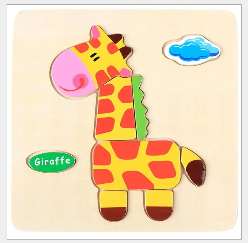 

1pc 14.7cm/5.79in Wooden 3D Puzzles Jigsaw Game Cartoon Animal Pattern Kids Montessori Early Educational Toys for Children жирафовий