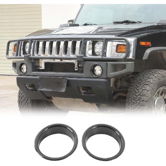 Front Bumper Driving Fog Light Ring Bezels Covers Trim Molding Fit for Hummer H2 2003-2009, ABS Front Fog Light Lamp Decoration Protector