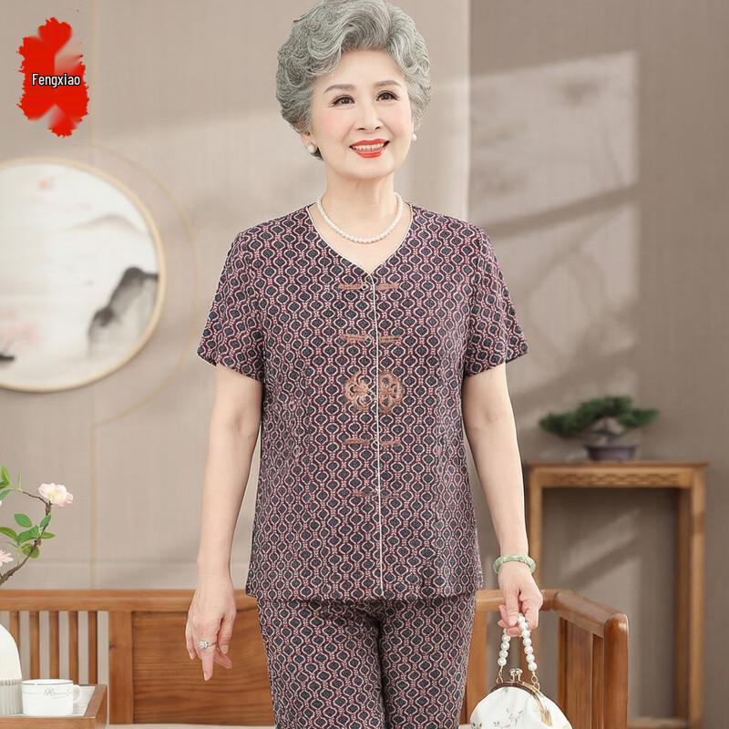 Elderly Women s Floral Print Short Sleeve Summer Set XL