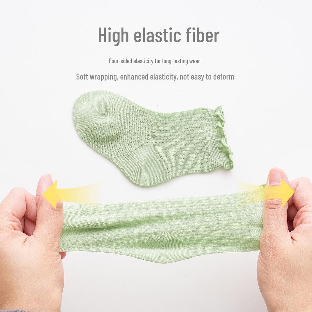 Summer Mesh Baby Socks: Thin, Combed Cotton, Solid Color, Lace Cuff, Class A, for Newborns