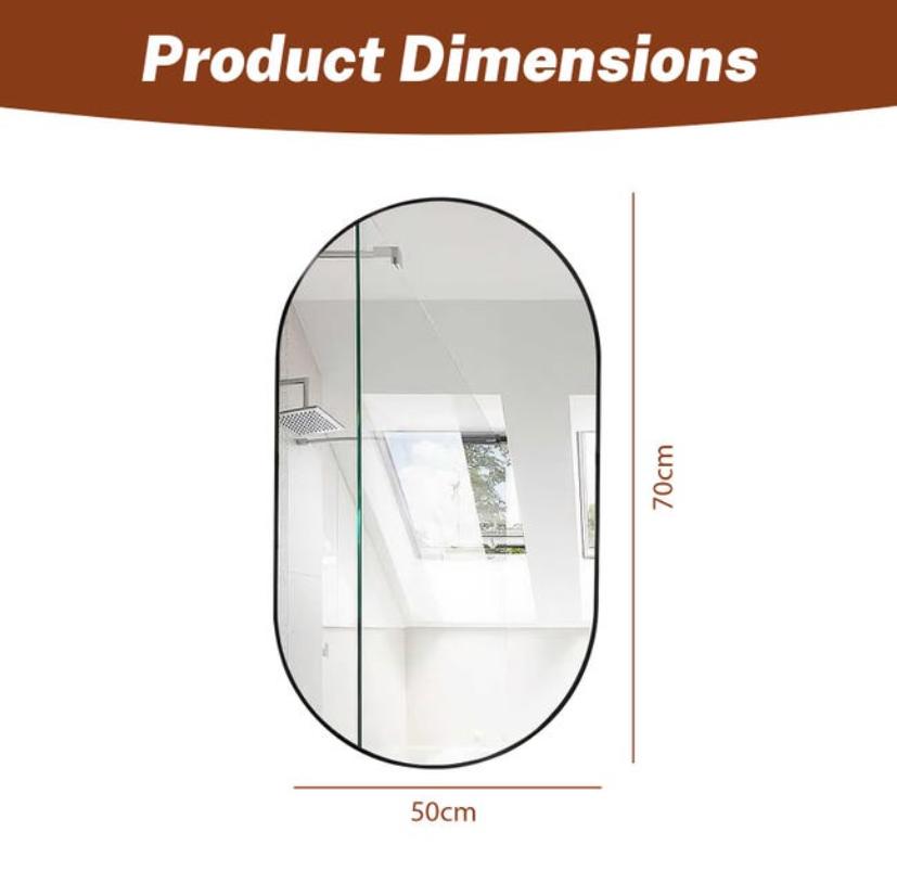 Modern Capsule Wall Mirror, Rounded Rectangle Bathroom Vanity Mirror, Horizontal Vertical Hanging, Black
