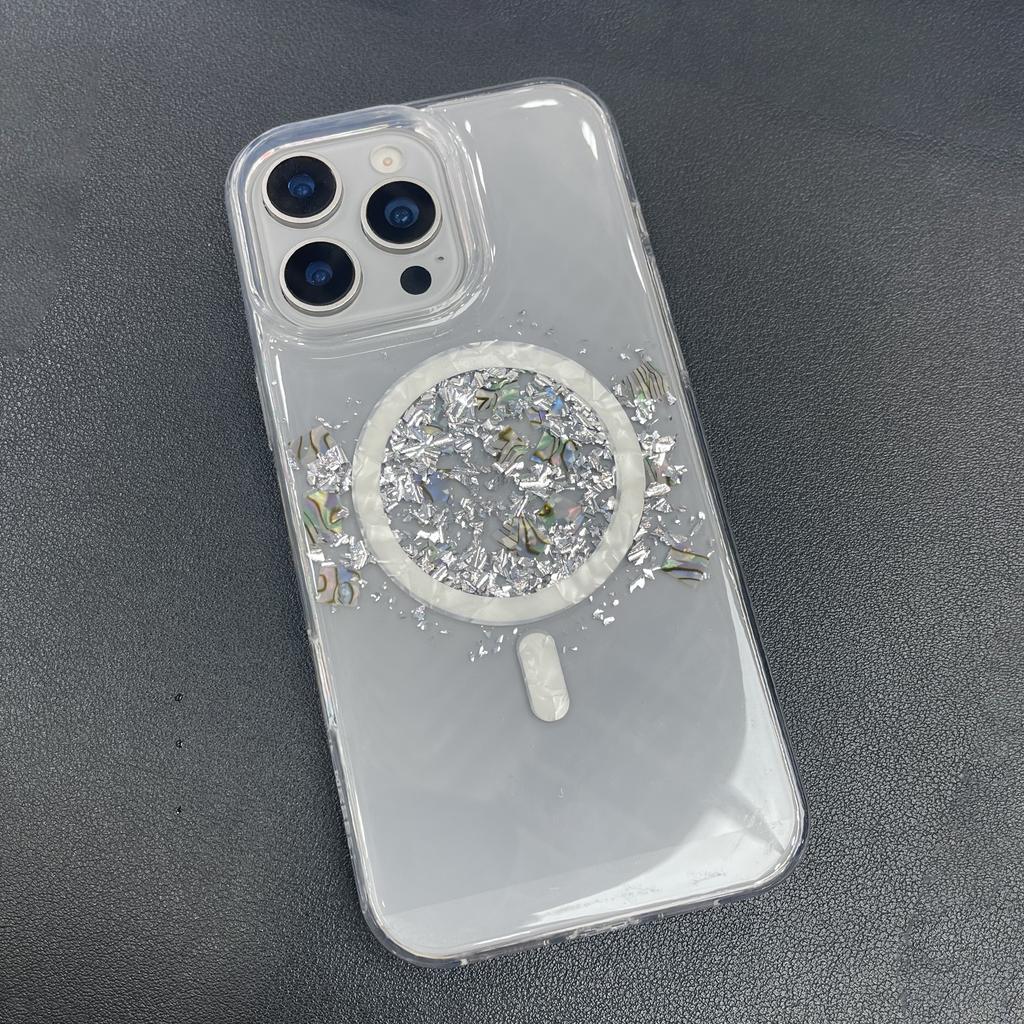 MOBEST For iPhone 15 Pro Max Magnetic Case Shell Shape Glitter Design TPU+PC Phone Cover