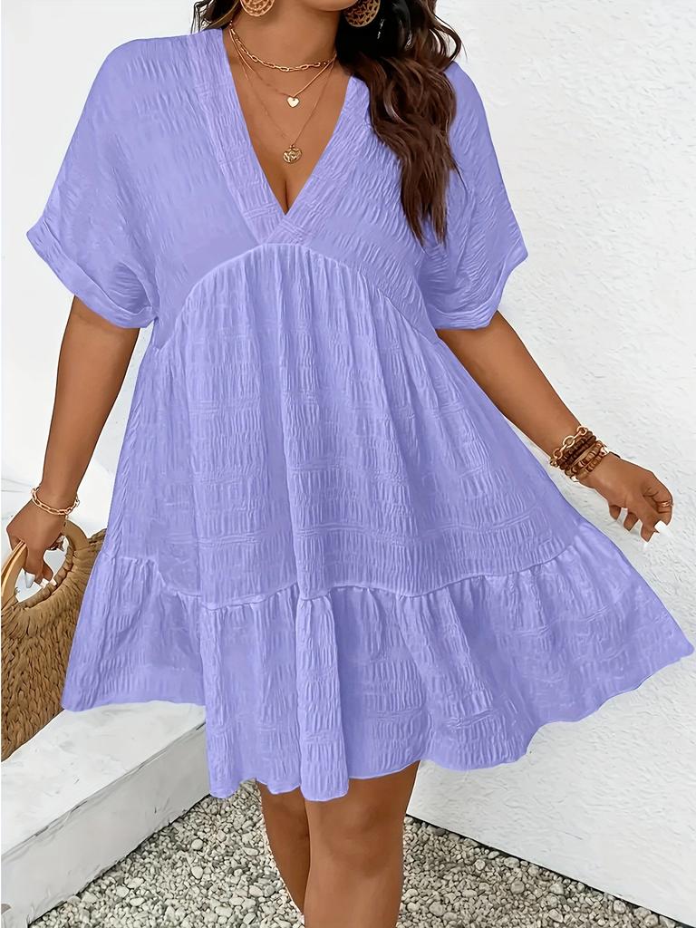 2026TEMU New Women's Summer Casual Deep V-neck Short-sleeved Loose Dress