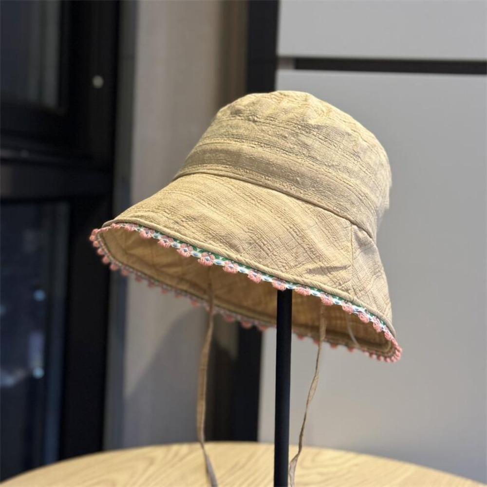 Ribbon Women Fisherman Hat Plaid Sunshade Hat Portable Summer Sun Hat  Summer хаки