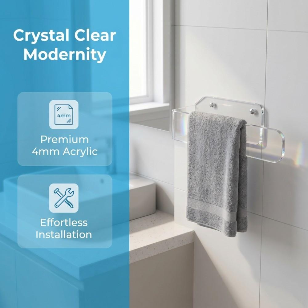 Wall Mounted Towel Rack Acrylic Towel Hanger  Bathroom Kitchen Toilet Laundry Room