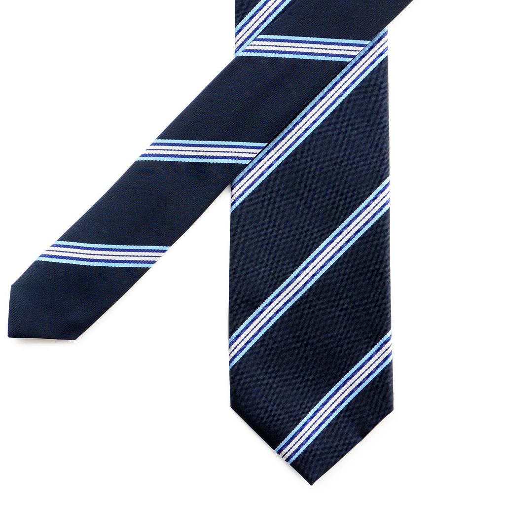 [Michiko London] Brand Necktie, Made In Japan, Silk, Jacquard Weave, Striped Pattern (Pattern D: Navy)