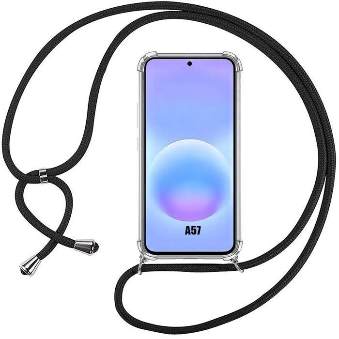 Coque Silicone - BOOLING - pour Samsung Galaxy A57 5G - Antichoc Renforcée avec Cordon Noir