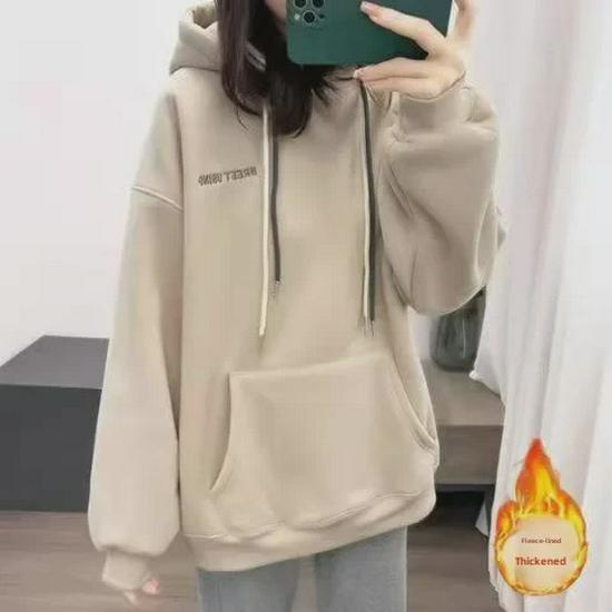 Women's Winter Lambskin Hooded Sweater: Loose, Warm, Thick, Versatile Casual Pullover Jacket