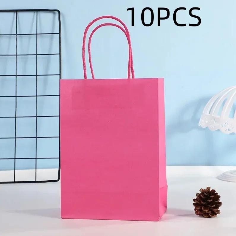 Candy Colorful Shopping Bags 10PCS Kraft Paper Gift Candy Bag Colored Hand-held Paper Bags Wedding Party Decoration Gift
