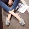 2025 Spring New Wedding Shoes Toasting Shoes Korean Version Sequined Red Four-season Single Shoes Square Head Large Size Women's Shoes Flat Shoes