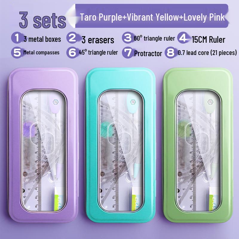 Student Geometry Ruler Set for Elementary to Junior High - Includes Compass, Triangle, and Sixth Grade Supplies