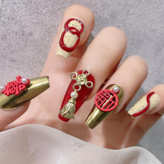 2Pcs Manicure Decoration Wide Application Easy to Apply Alloy Red Chinese Knot Nail