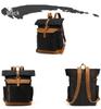 Men's Crazy Horse Leather Travel Backpack and Shoulder Bag with Waxed Canvas Laptop Compartment