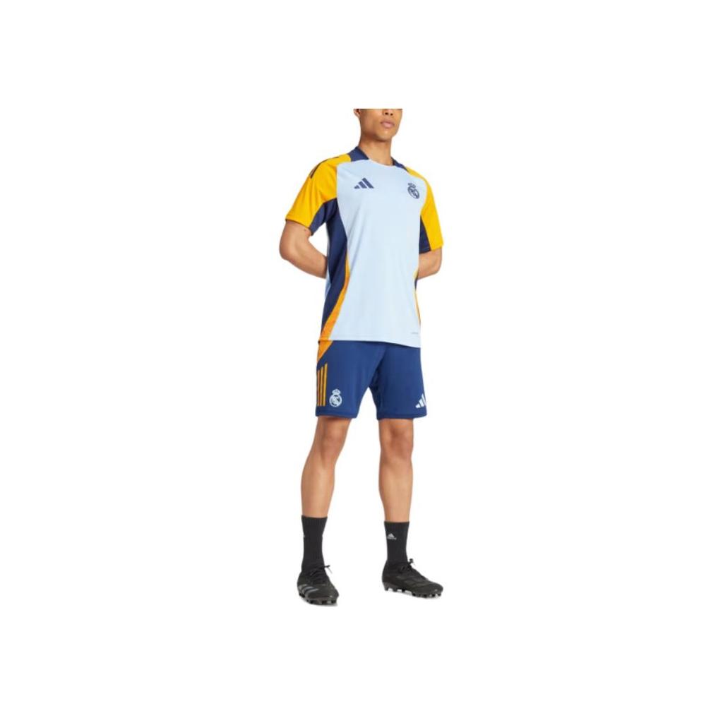 Adidas SS24 Real Madrid Series Color Block Striped Comfortable Fashionable Breathable Football Pants Men Bottoms Navy-Blue IT5105