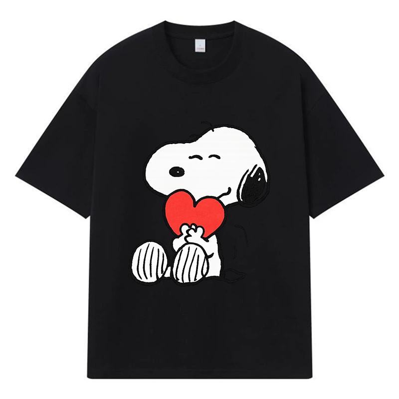 

2026 Снупі з серцем надрукована графіка Streetwear Y2k Harajuku Чоловічий Жіночий Одяг 100% Бавовна Футболка Повсякденна Оверсайз Літня Чоловіча Футболка M чорний