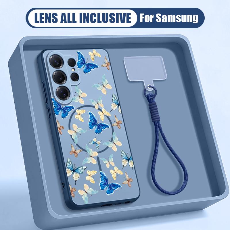 Colorful Butterfly Pattern Case For Samsung S26 Ultra S25 FE S24 S24 Plus A57 A37 A17 A56 A36 A16 A55 A35 A15 A54 5G Hybrid Magnetic Matte Cover