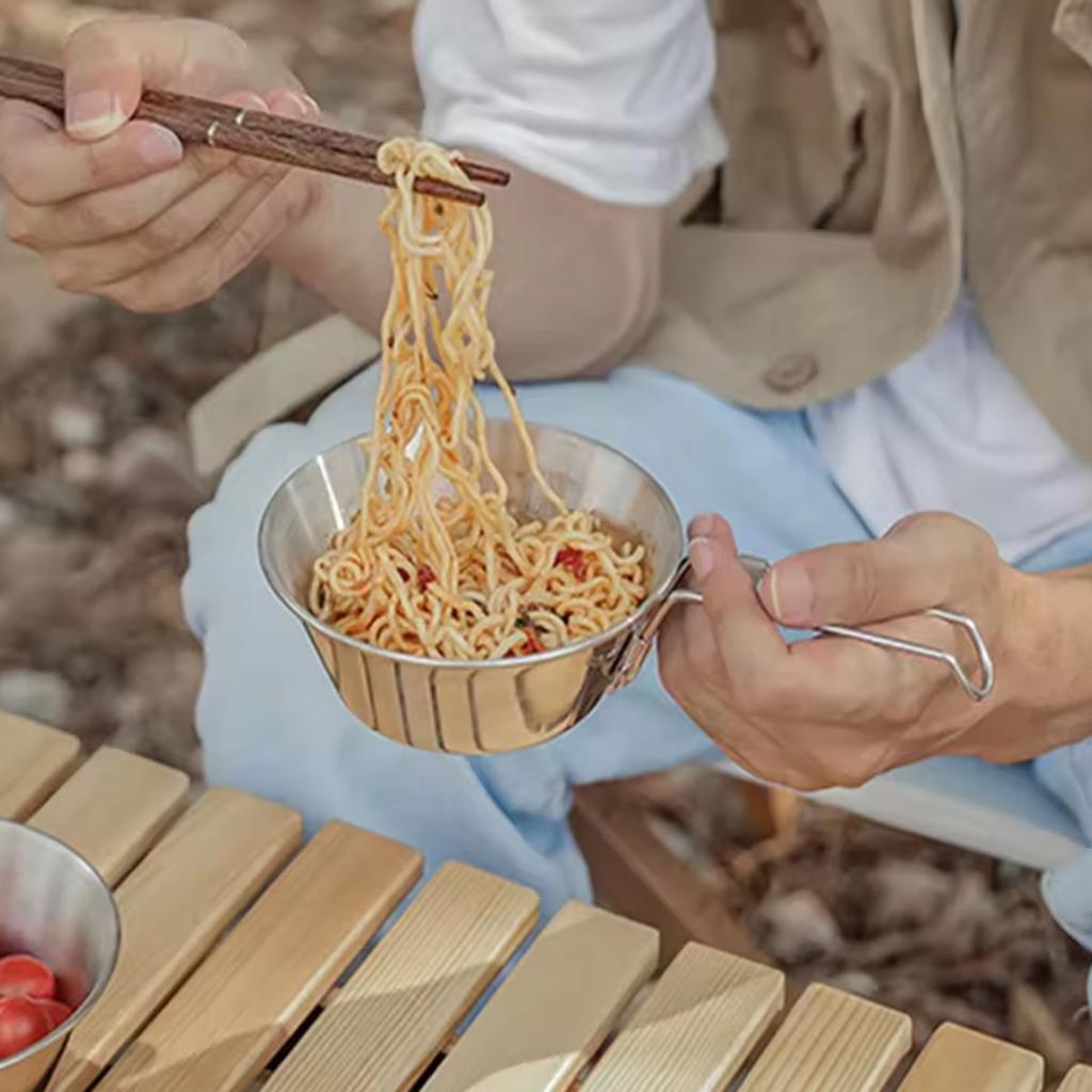 1pc-Outdoor Camping 304 Stainless Steel Bowl Picnic Rice Bowl BBQ Folding Cup Mountaineering Mug Camping Portable Cookware