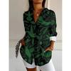 Mode Dames Zomer Revers Knopen Down Shirt 3D Gezicht Print Lange Mouwen Shirt Casual Grote Maat Outdoor Strand Bloemen Shirt