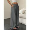 New Women's Casual Solid Color Textured Fabric Knotted Waist Slanted Pocket Wide Leg Pants