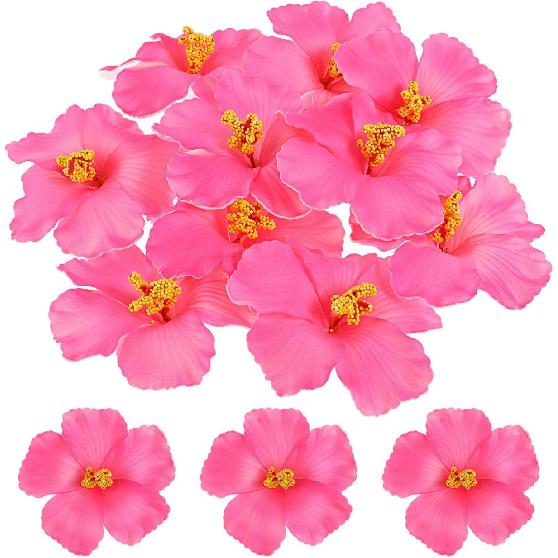 HOMSFOU 10PCS Hawaiian Faux Flowers Hibiscus Flowers Decoration Artificial Tropical Flower Vivid Flower for Hawaiian Luau Tabletop Decoration Party