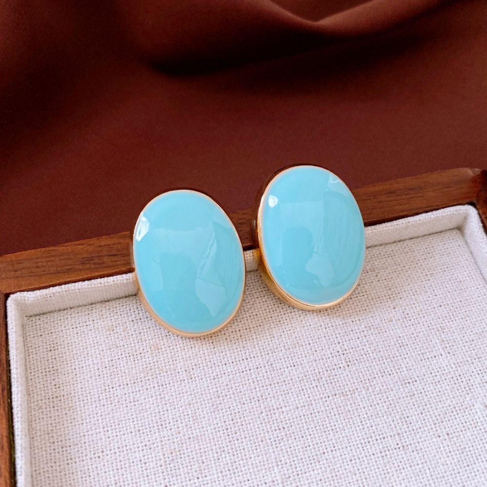 Ellipse Design Resin Stud Earrings Matte Metal Oval Earrings Party Jewelry  Women Jewelry