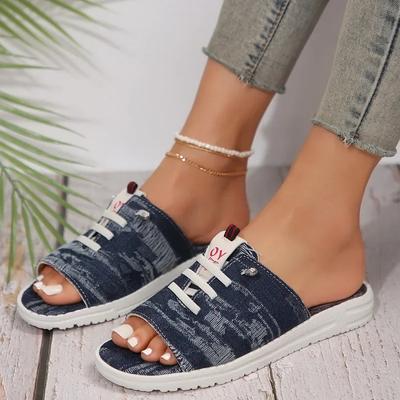 New Canvas Slippers for Women Summer Breathable Sandals Open Toe Ladies Denim Comfort Flat Shoes Zapatos Mujer Size 43