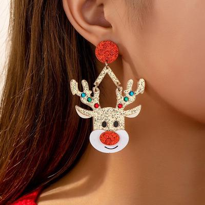 Gold Foil Reindeer Dangle Earrings - Festive European & American Fashion Christmas Gift