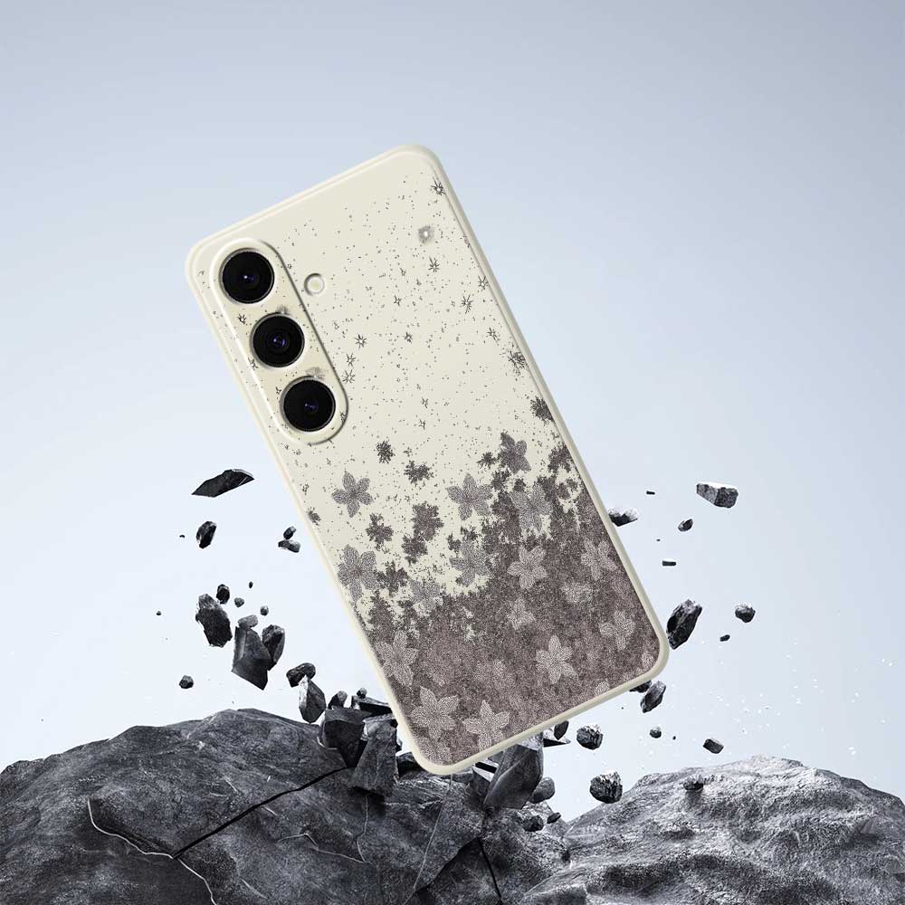 For Samsung Galaxy S25+ Case Grey Flowers Pattern Printing Straight Edge TPU Phone Back Cover