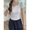 Special Model American Retro U-neck Short-sleeved Women's T-shirt Summer Thin Slim Fit Pure Desire Positive Shoulder Exposed Collarbone Tide