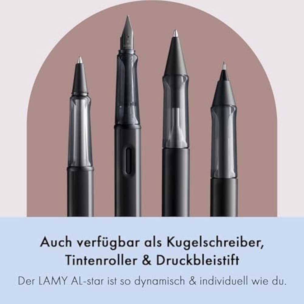 LAMY AL-Star Black Fountain Pen - Ergonomic Grip and Black Steel Nib Size M - Lightweight Aluminu...