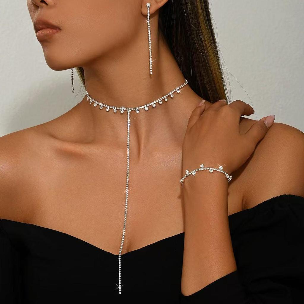 Elegantní mezikontinentální svatební souprava náhrdelníku a náušnic s kamínky