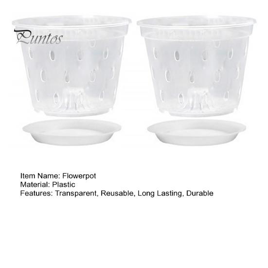 2 Stück transparente Orchideentöpfe, Blumenkübel, Design mit seitlichen Löchern, wiederverwendbar, weit verbreitet, Kunststoff-Orchideentöpfe mit Tabletts
