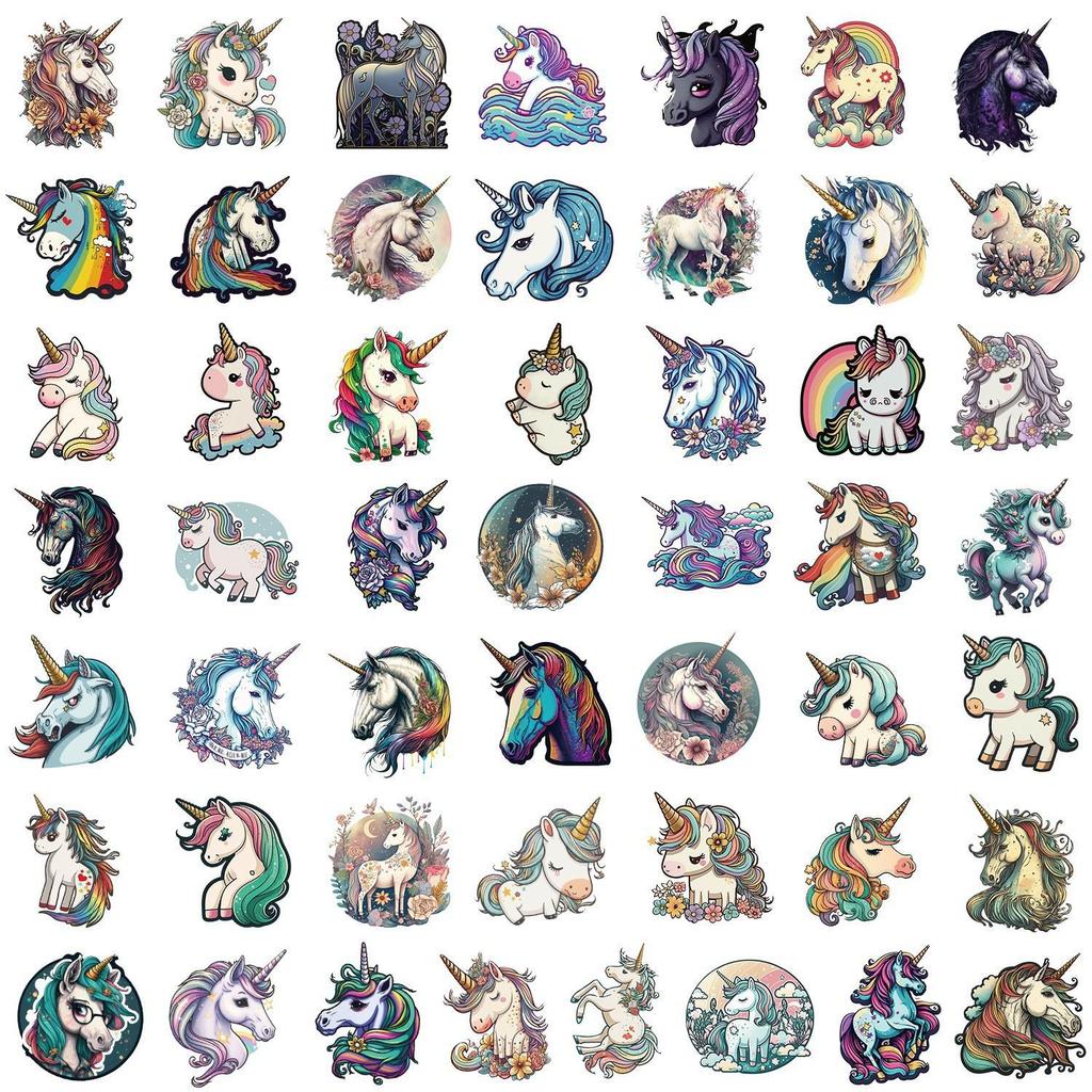 50 Unicorn Graffiti Waterproof Stickers for Suitcases, Cars, Notebooks, Skateboards, and Phones