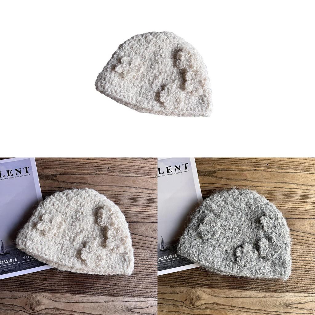 Knitted Cap Flower Winter Beanie Hat For Women Fashionable Gifts Breathable