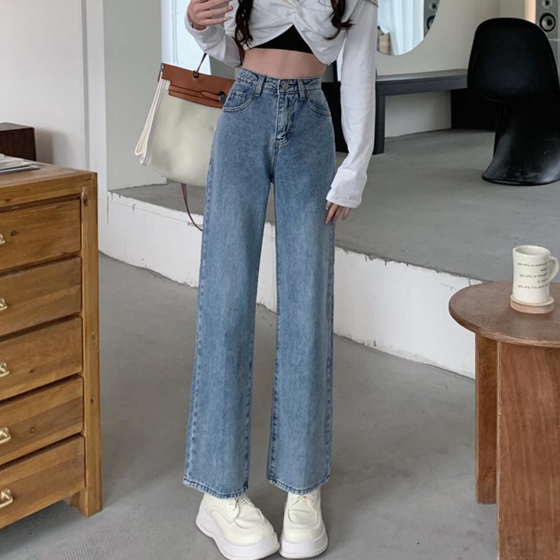Autumn Spring Jeans Women Denim Pant Vintage Straight Trousers Fashion Female Solid Loose Casual Wide Leg Pants