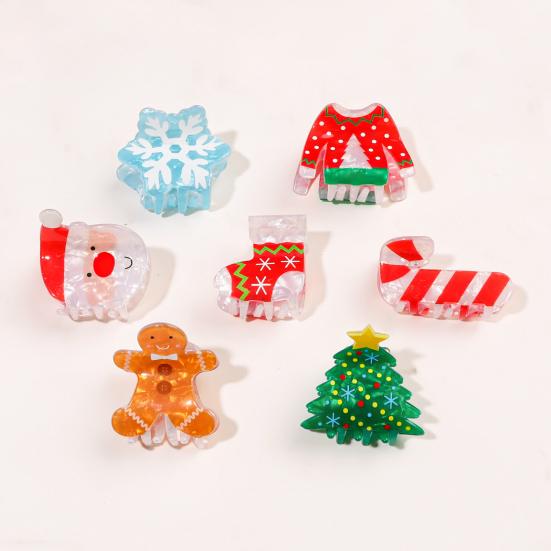 Strong Grip Hair Claw Christmas Themed Hair Clip Christmas Tree Gingerbread Man Snowflake Pattern
