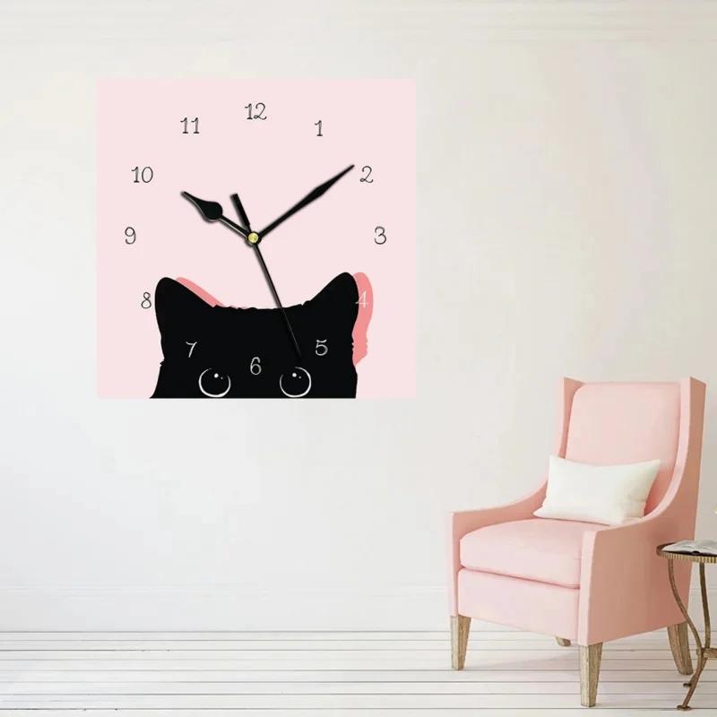 24cm Creative Nordic Clock Wall Clock Mute Does Not Tick Cat Decorated Clock for Living Room Bedroom Study Outdoor Decoration