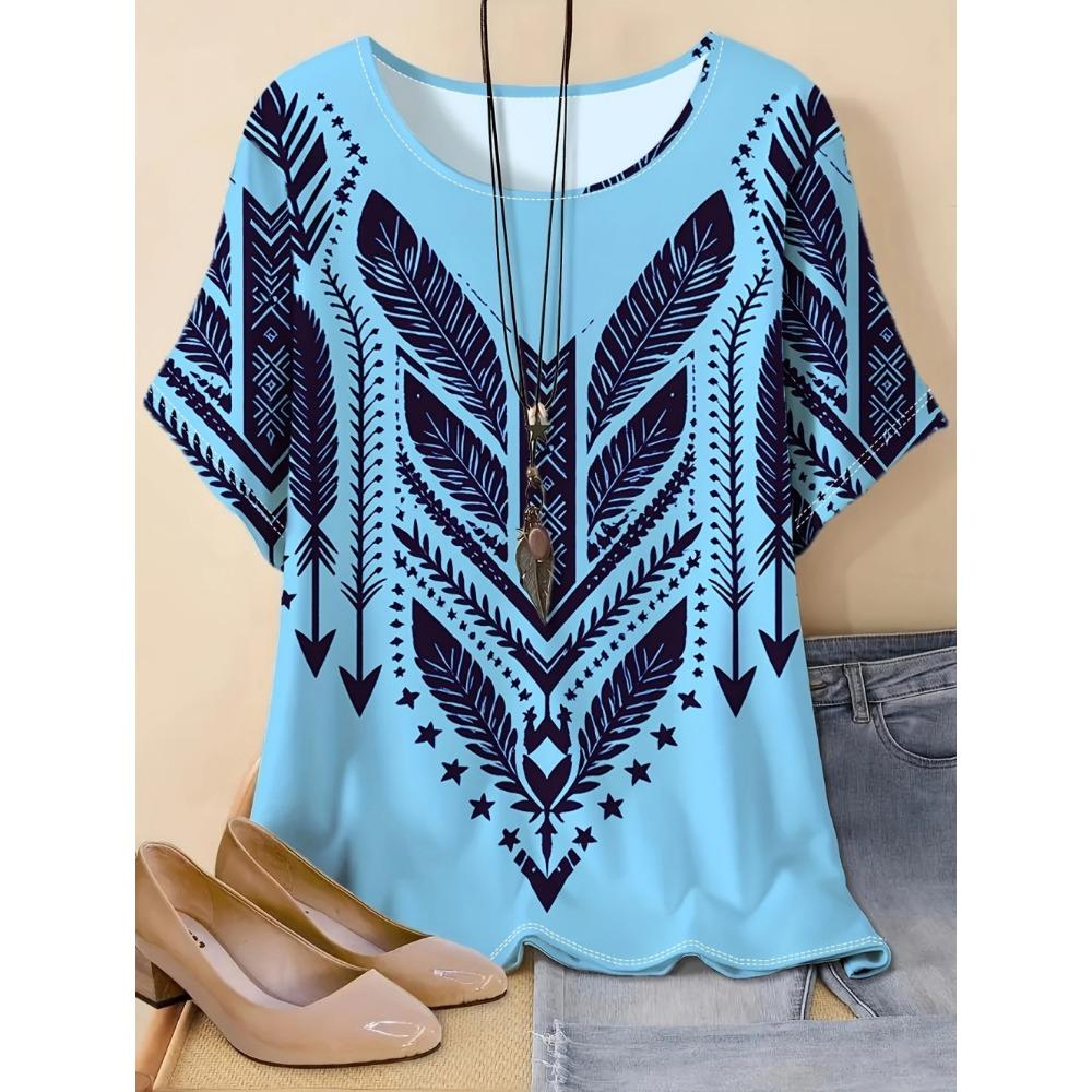 2026 Vintage Ethnic Graphic 3D Printed Bohemian T-Shirt O-Neck Short Sleeve T-Shirt Loose Tees Tops Summer Female Clothing