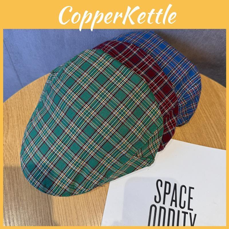 Pattern Checkered Vintage Beret Hat With Breathable Cotton For Women Fashion