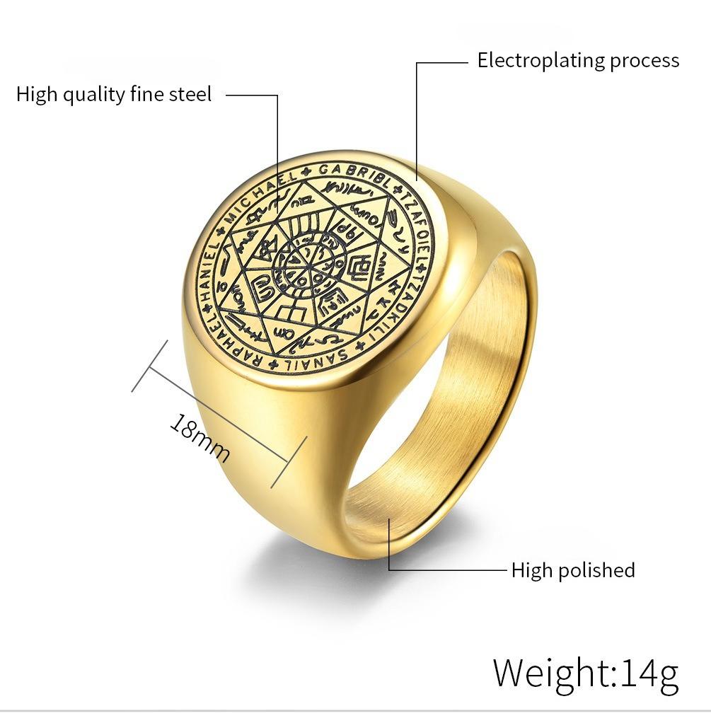 Seven Archangels Ring for Men Stainless Steel Seal of Solomon Tetragrammaton Protection Ring Durable Mens Jewelry