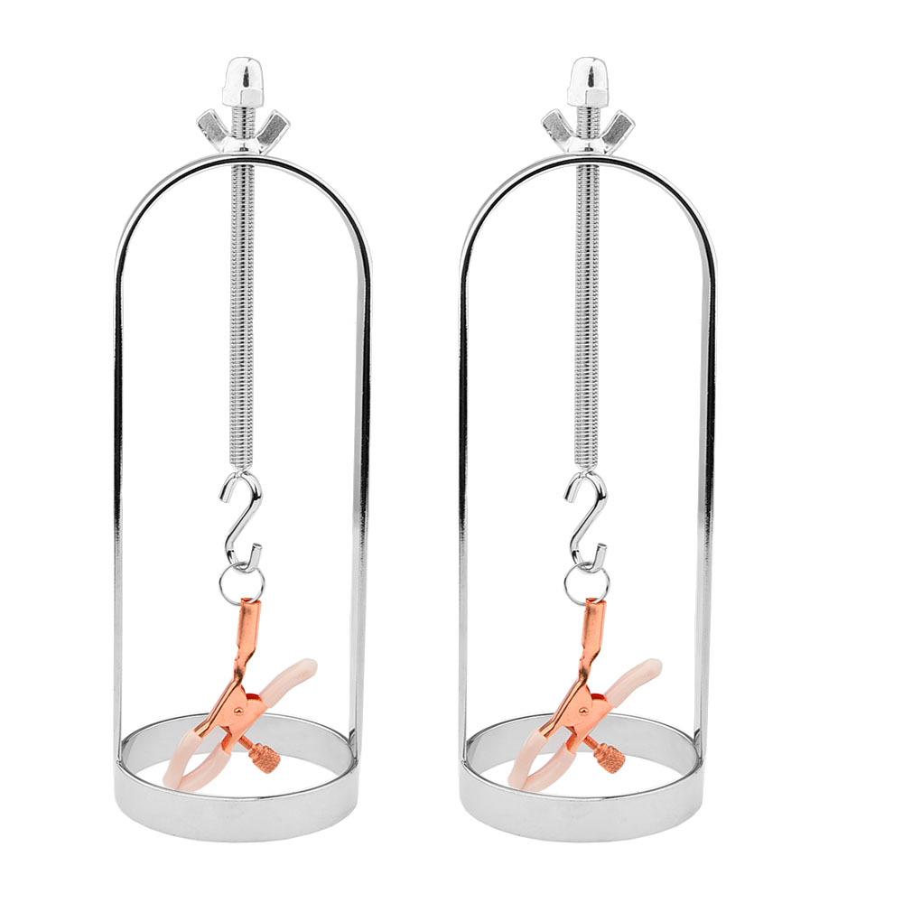 Silver Breast Clip Cage Set for Women Adjustable Nipple Clamp Pair with Soft Rubber Tips Couples Bondage Adult Toys