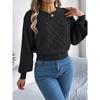 Women European American Style Solid Color Twisted Lantern Long Sleeve Waisted Pullover Sweater