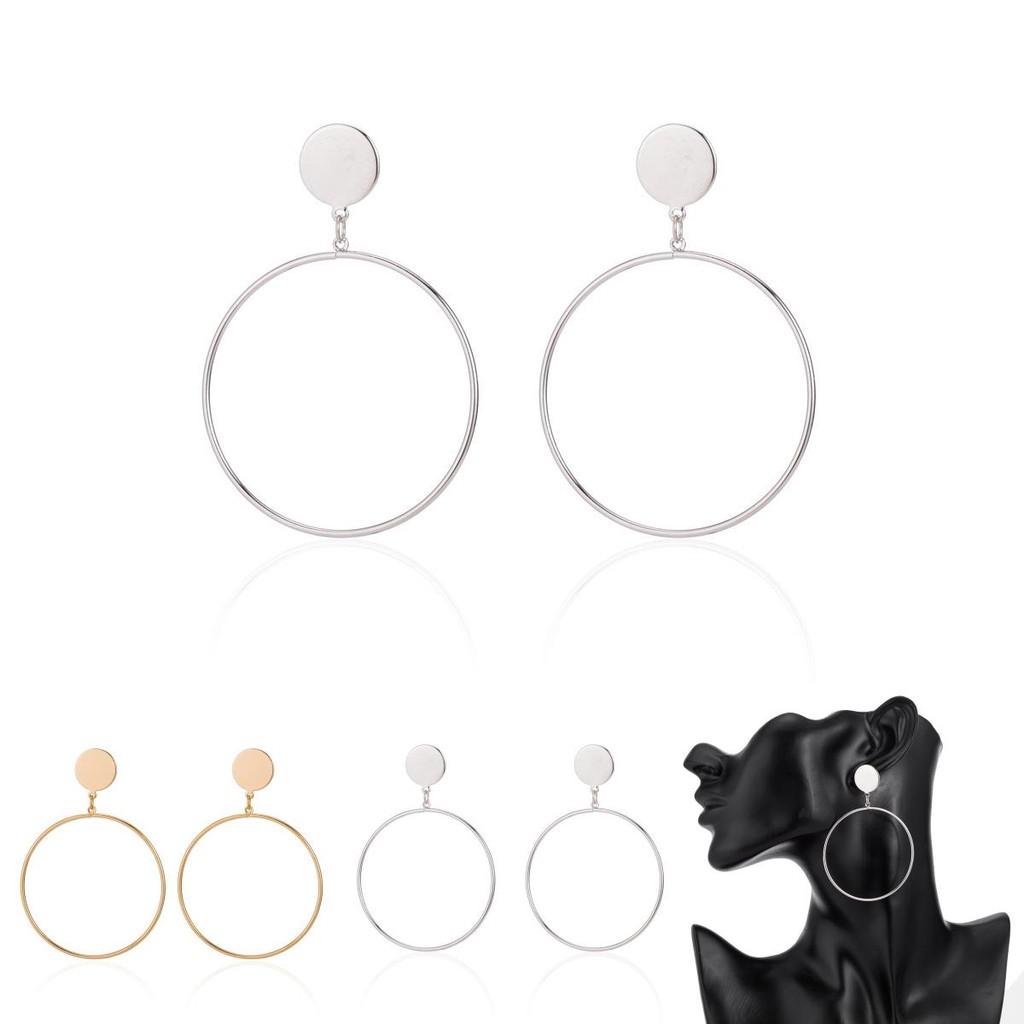 Elegant Oversized Circle Earrings Alloy Metal Chic Minimalist Big Hoops
