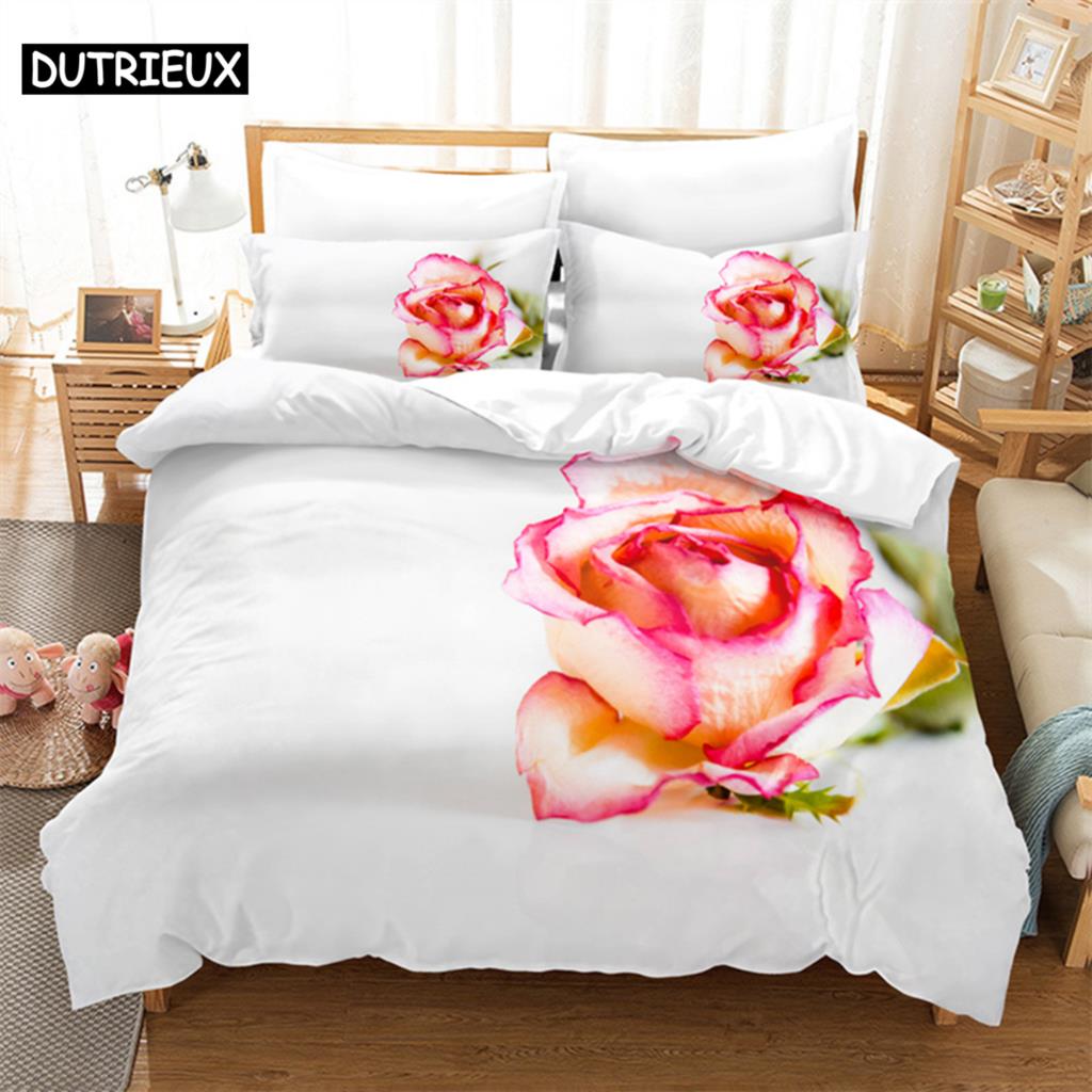 Flower Duvet Cover Set Double Bed Single Red Rose Quilt Cover Thin 3D Comforter Bedding Sets 3pcs 2Pcs King Size Full Wedding