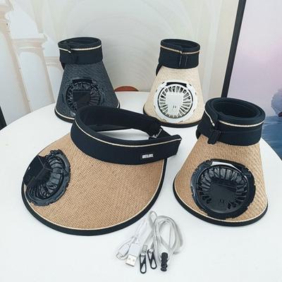 Ventilator Hoed met Breed Rand Hoofdband Ontwerp Mannen Vrouwen Opvouwbare Zon Hoed Oplaadbare 360 Graden Roterende Ventilator Lege Boven Hoed